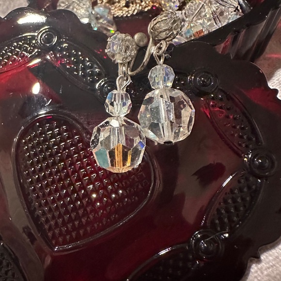 Antique (1920’s)  Faceted Silver Crystal Drop Earrings - Picture 2 of 8